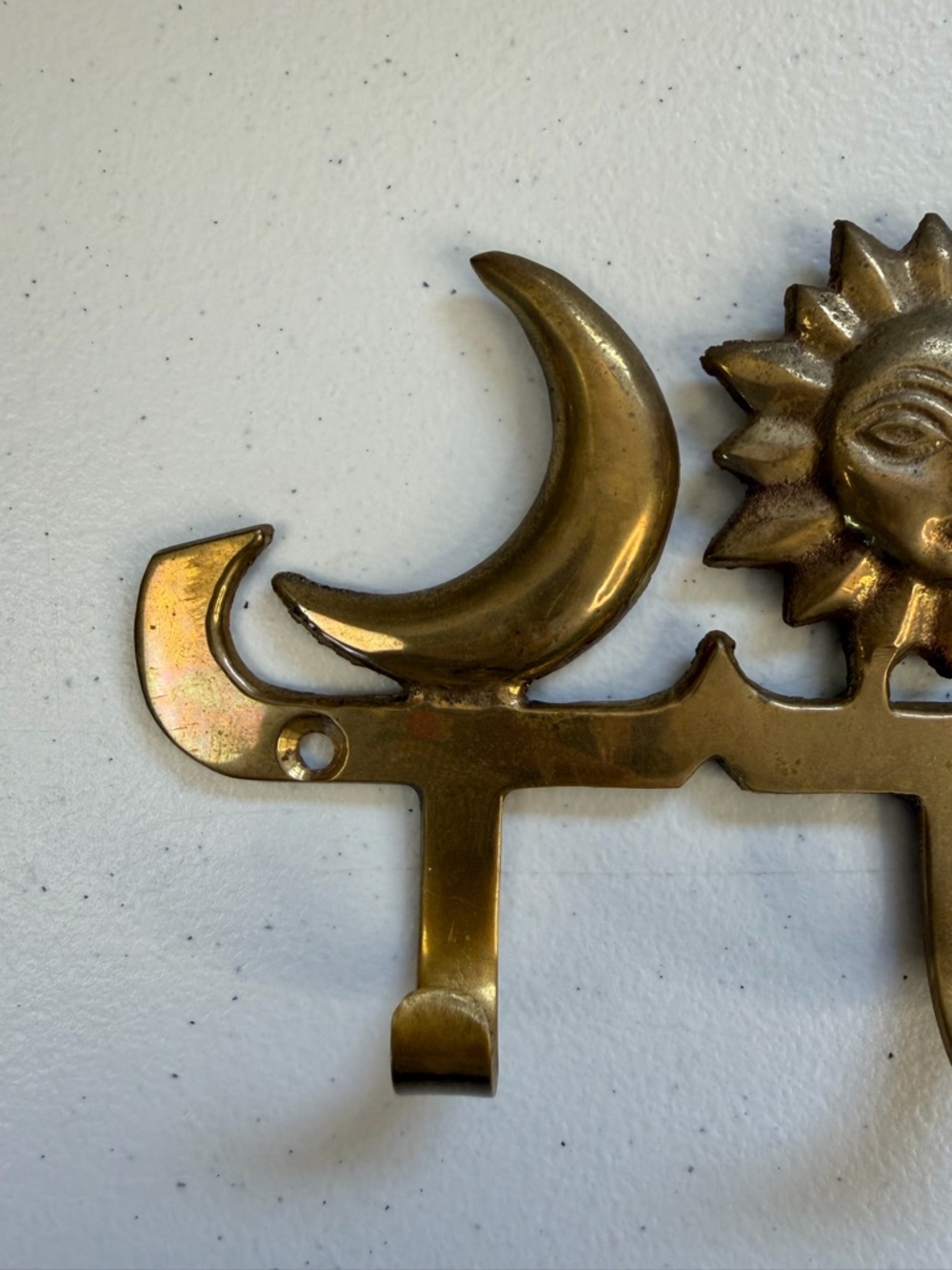 Vintage Brass Celestial Wall Hooks Sun Moon Stars Entryway Key Holder Boho 90s - Picture 5 of 9